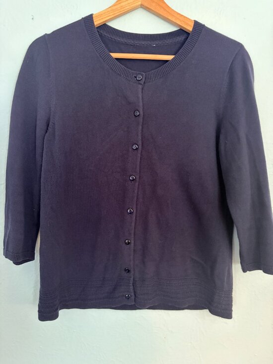 Sweaters - Navy Cotton Button Front Cardigan Sweater 3/4 Sleeve Coastal Grandma Size Small